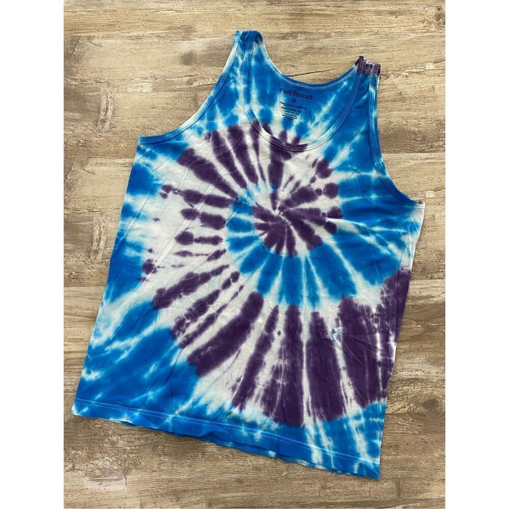 Original Paperbacks Tie Dye Tank Top Blue Purple Spiral Mens Size Medium